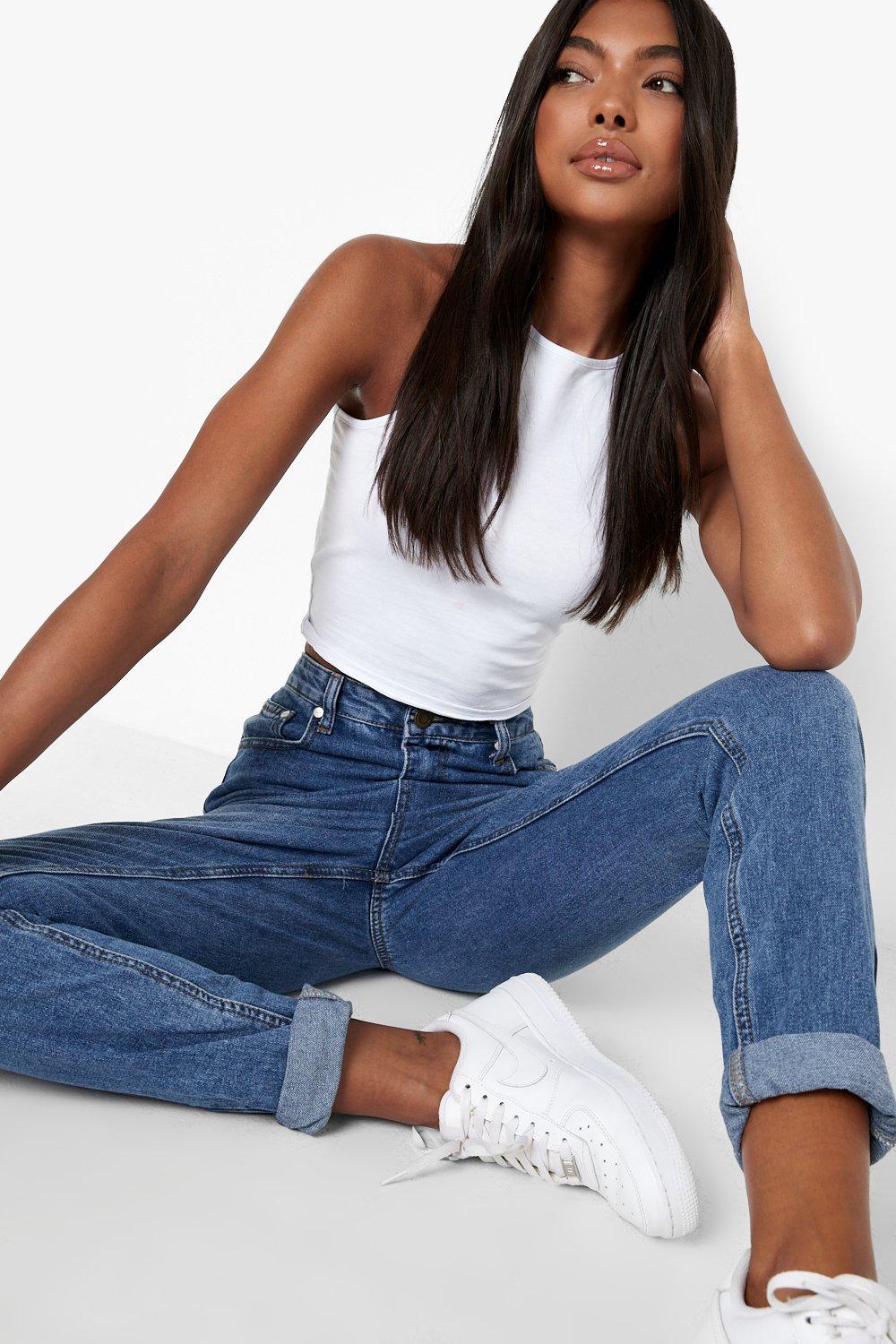 Women s Tall Turn Up Cuff Mom Jeans Boohoo UK